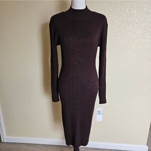 Nina Leonard Dark Brown Long Sleeve Dress